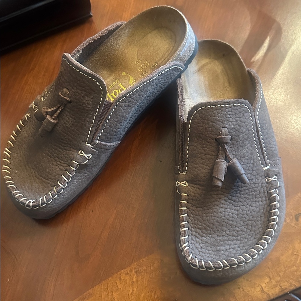 Birkenstock Brown Leather Tassel Slip-On Sandals - Picture 5 of 5